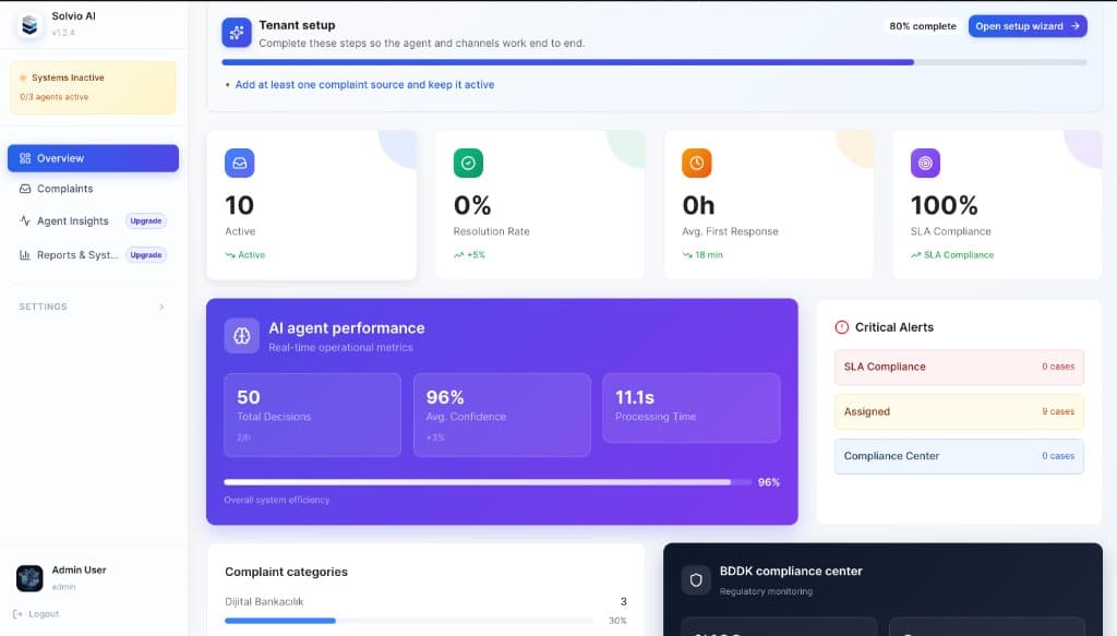 Solvio AI — desktop dashboard